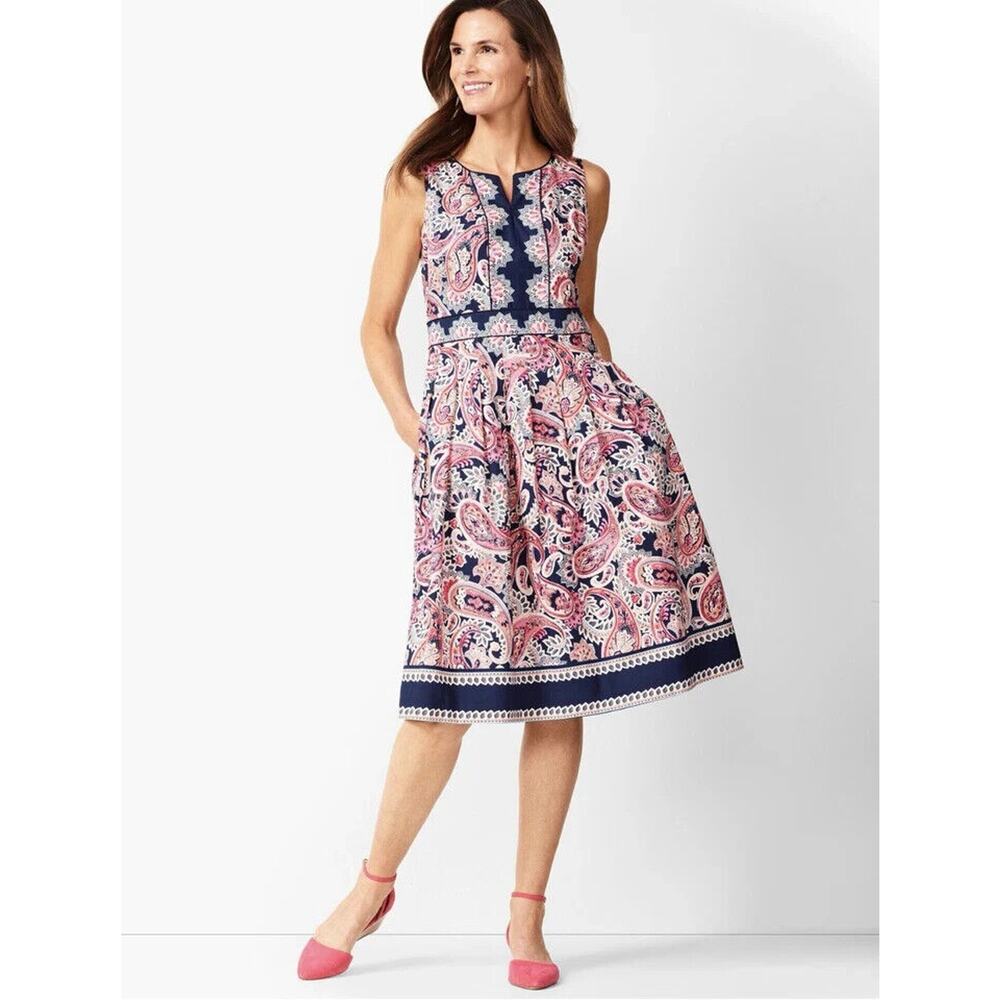 Talbots Pink and Navy Paisley Midi Dress